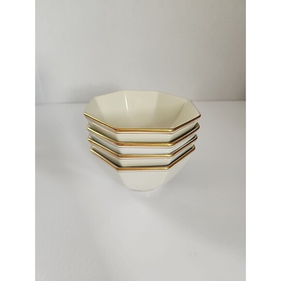 Lot Of 4 FITZ And Floyd Palais Japan 5” Octagon White Bowl With Gold Trim